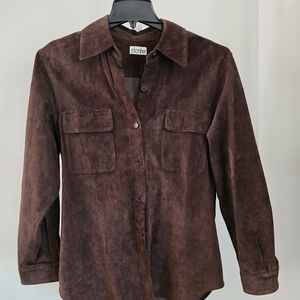 Etosha Suede Button-Down Shirt Jacket in Brown